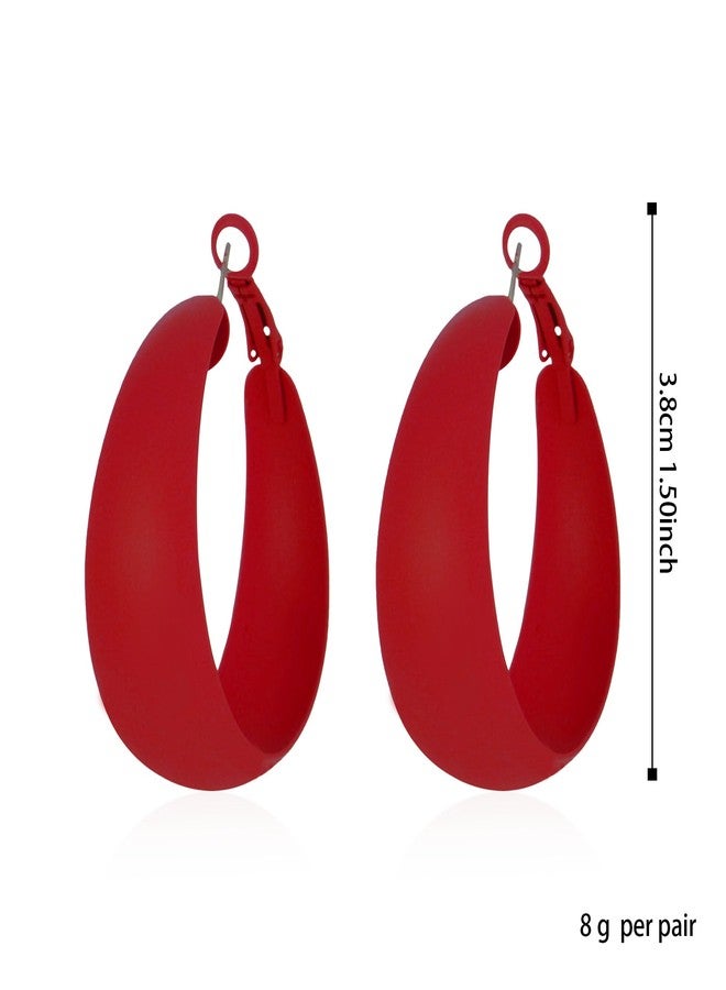 Anmpab Large Matte Round Hoop Earrings for Women Retro Geometric Pierced Neon Color Circle Dangle Earrings Party Jewelry (Red) - Image 4